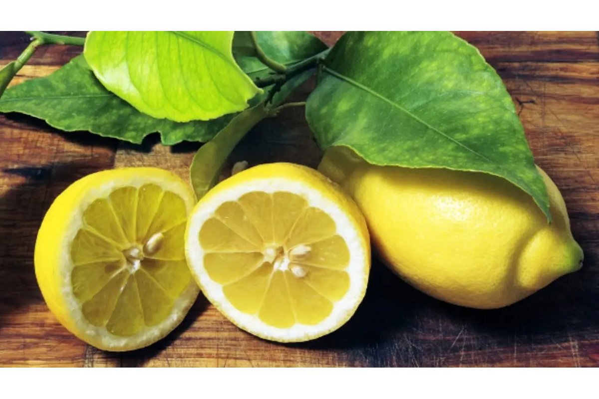 Limoni freschi e una ciotola d'acqua calda su un tavolo da cucina.