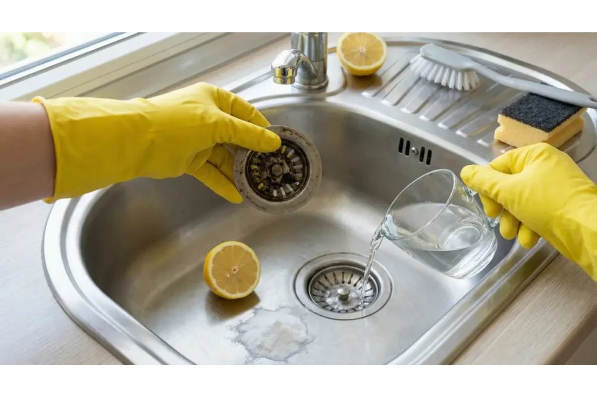 Limone e sale su un lavello in acciaio inossidabile.